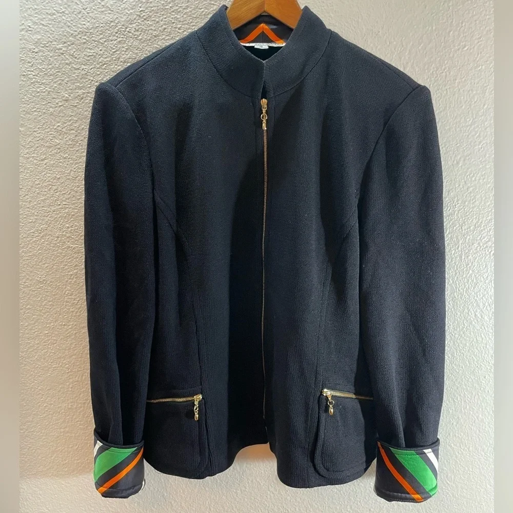 Vintage St. John Silk Color Striped Lightweight Sweater Jacket Quiet Luxury